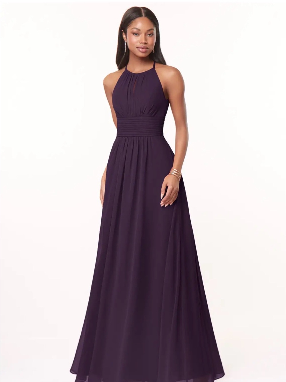 Azazie Ginger Plum Bridesmaid Dress 
Size 6 | NWT | Chiffon Halter Formal Gown - Picture 15 of 15
